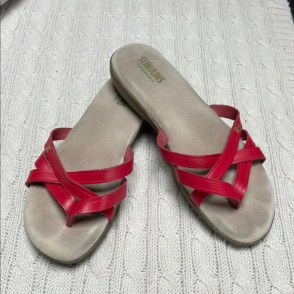 Women’s sz 8.5 red Sunjuns Sharons G. H. Bass & Co leather thong good condition - Picture 2 of 11